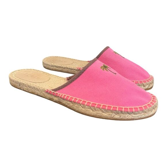 J. Crew Hot Pink Canvas Slip On Mules with Embroidered Palm Trees Sz 8 - Picture 3 of 9